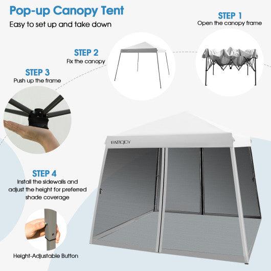 10 x 10 Feet Pop Up Canopy with with Mesh Sidewalls and Roller Bag-White at Set Shop and Smile
