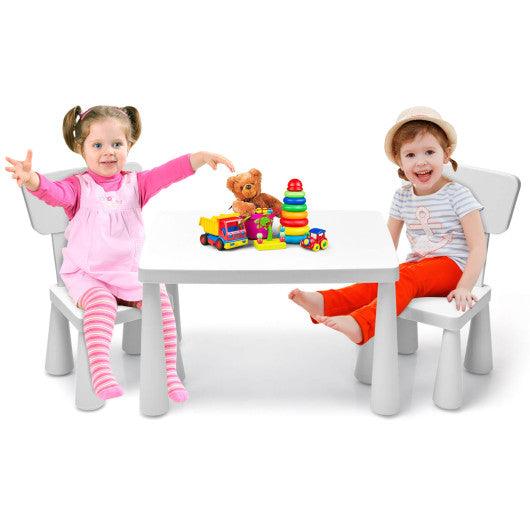 3 Pieces Toddler Multi Activity Play Dining Study Kids Table and Chair Set-White at Set Shop and Smile