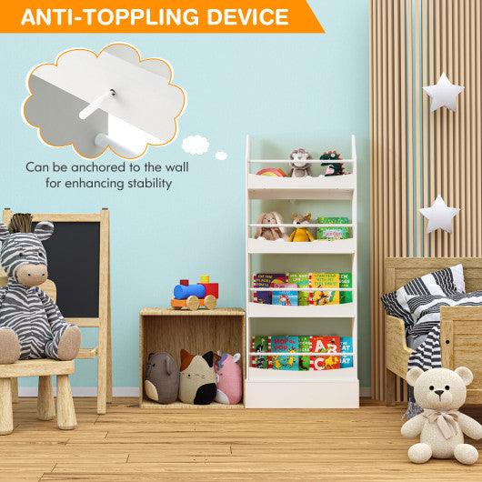 4-Tier Bookshelf with 2 Anti-Tipping Kits for Books and Magazines-White at Set Shop and Smile
