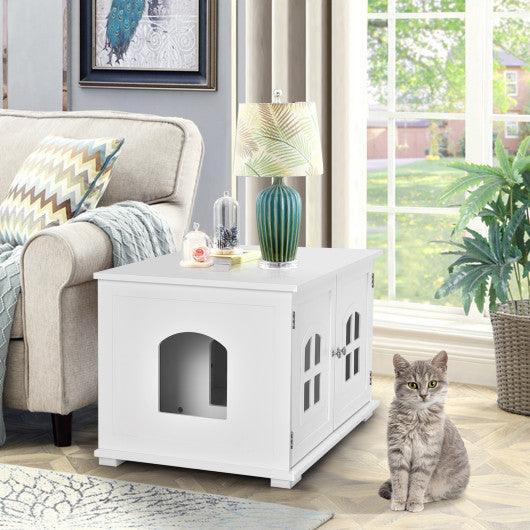 Large Wooden Cat Litter Box Enclosure Hidden Cat Washroom with Divider at Set Shop and Smile