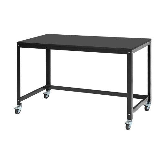 Wood Top Metal Frame Rolling Computer Desk Laptop Table-Black at Set Shop and Smile