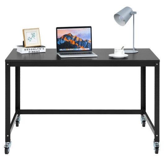 Wood Top Metal Frame Rolling Computer Desk Laptop Table-Black at Set Shop and Smile