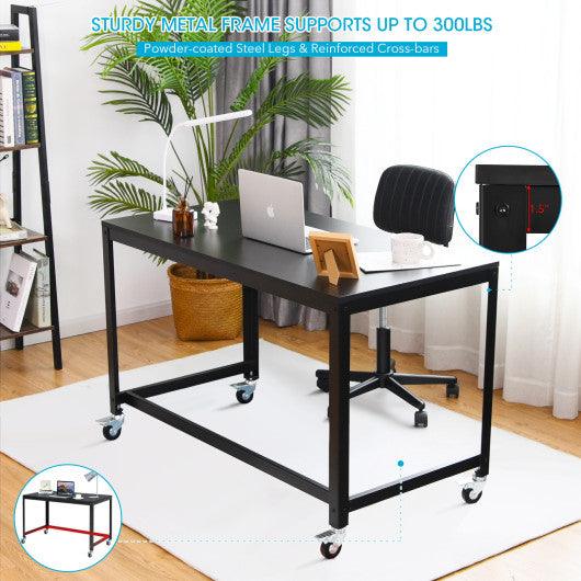 Wood Top Metal Frame Rolling Computer Desk Laptop Table-Black at Set Shop and Smile
