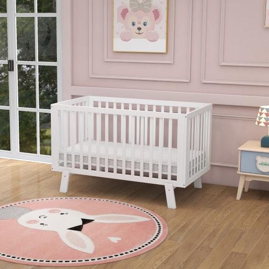 Rubber Wood Baby Crib with Adjustable Mattress Heights and Guardrails-White at Set Shop and Smile