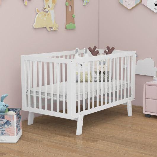 Rubber Wood Baby Crib with Adjustable Mattress Heights and Guardrails-White at Set Shop and Smile