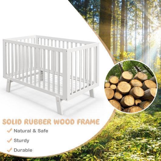 Rubber Wood Baby Crib with Adjustable Mattress Heights and Guardrails-White at Set Shop and Smile