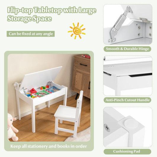 Wooden Kids Table and Chair Set with Storage and Paper Roll Holder-White at Set Shop and Smile