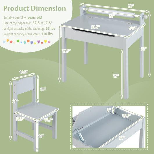 Wooden Kids Table and Chair Set with Storage and Paper Roll Holder-Gray at Set Shop and Smile