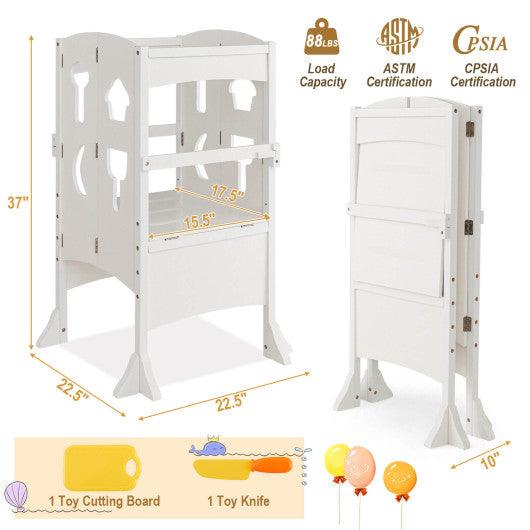 Folding Wooden Step Stool with Lockable Safety Rail for Toddler 3+-White at Set Shop and Smile
