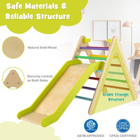 2-in-1 Wooden Triangle Climber Set with Gradient Adjustable Slide-Multicolor at Set Shop and Smile