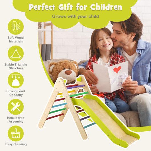 2-in-1 Wooden Triangle Climber Set with Gradient Adjustable Slide-Multicolor at Set Shop and Smile