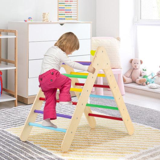2-in-1 Wooden Triangle Climber Set with Gradient Adjustable Slide-Multicolor at Set Shop and Smile