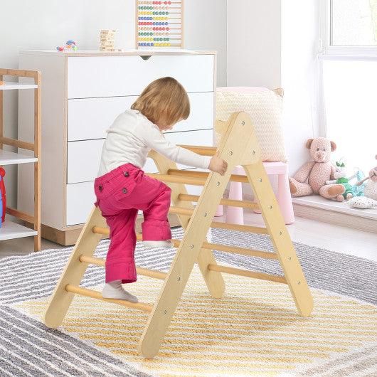 2-in-1 Wooden Triangle Climber Set with Gradient Adjustable Slide-Natural at Set Shop and Smile