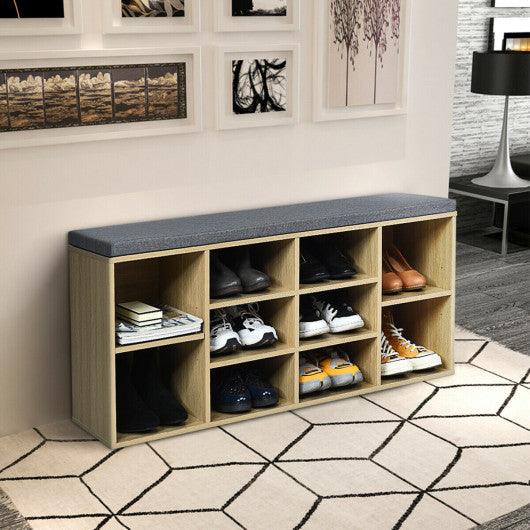 10-Cube Organizer Shoe Storage Bench with Cushion for Entryway-Beige at Set Shop and Smile