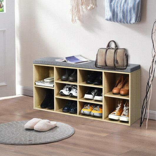 10-Cube Organizer Shoe Storage Bench with Cushion for Entryway-Beige at Set Shop and Smile