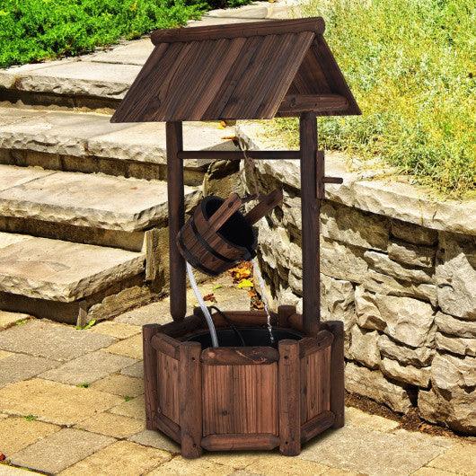 Garden Rustic Wishing Well Wooden Water Fountain with Pump at Set Shop and Smile