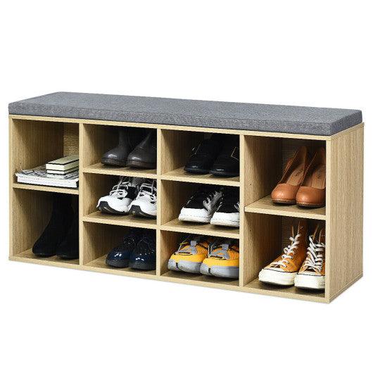 10-Cube Organizer Shoe Storage Bench with Cushion for Entryway-Beige at Set Shop and Smile