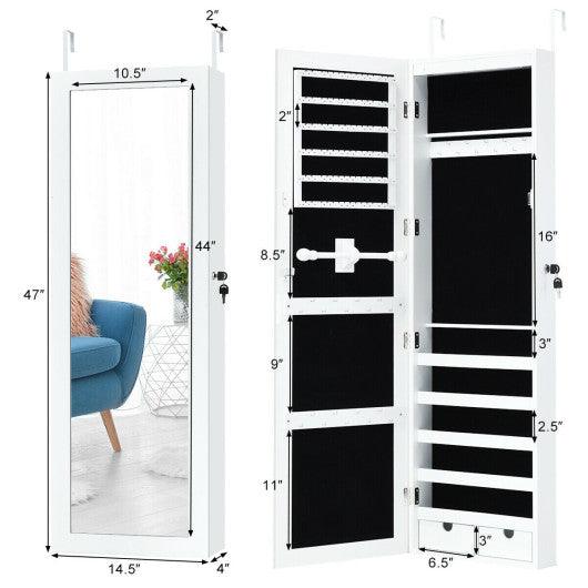 Door Mounted Lockable Mirrored Jewelry Cabinet with LED Lights at Set Shop and Smile