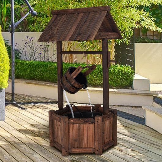 Garden Rustic Wishing Well Wooden Water Fountain with Pump at Set Shop and Smile