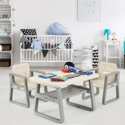 Kids Table and 2 Chairs Set with Storage Shelf-White at Set Shop and Smile