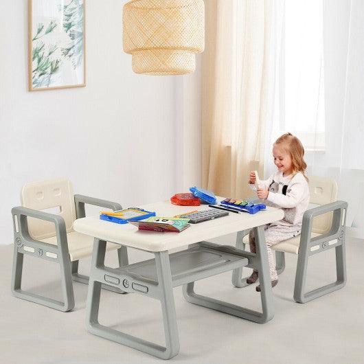 Kids Table and 2 Chairs Set with Storage Shelf-White at Set Shop and Smile