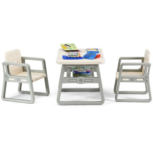 Kids Table and 2 Chairs Set with Storage Shelf-White at Set Shop and Smile