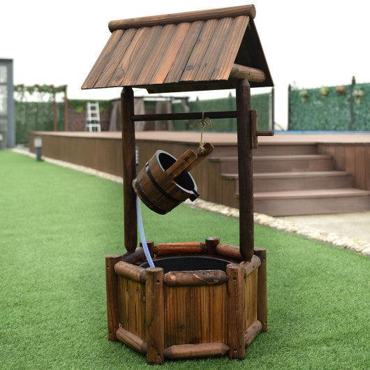 Garden Rustic Wishing Well Wooden Water Fountain with Pump at Set Shop and Smile