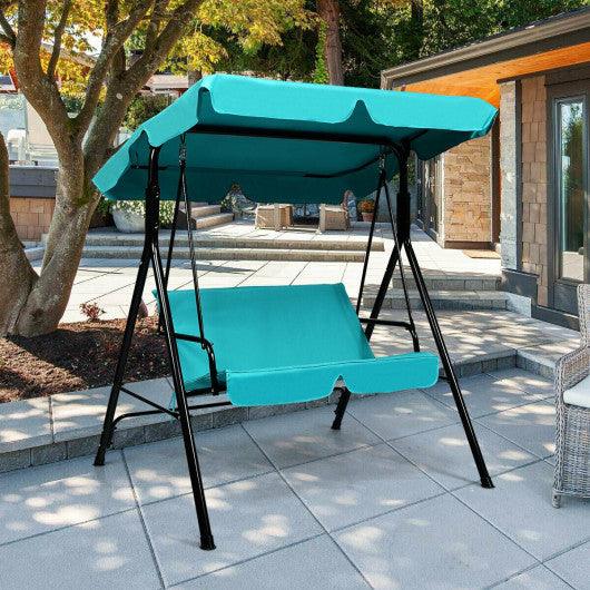 Steel Frame Outdoor Loveseat Patio Canopy Swing with Cushion-Blue at Set Shop and Smile