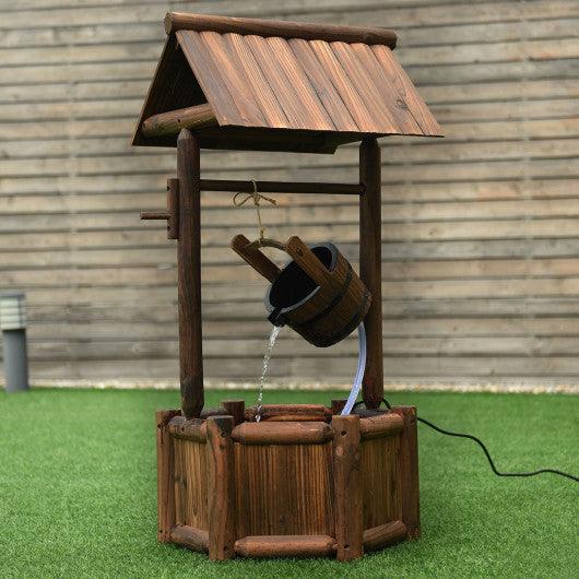 Garden Rustic Wishing Well Wooden Water Fountain with Pump at Set Shop and Smile