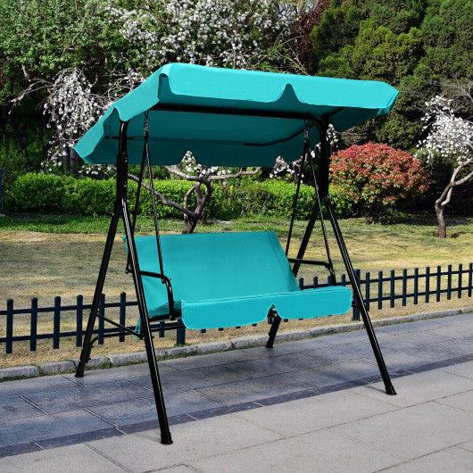 Steel Frame Outdoor Loveseat Patio Canopy Swing with Cushion-Blue at Set Shop and Smile