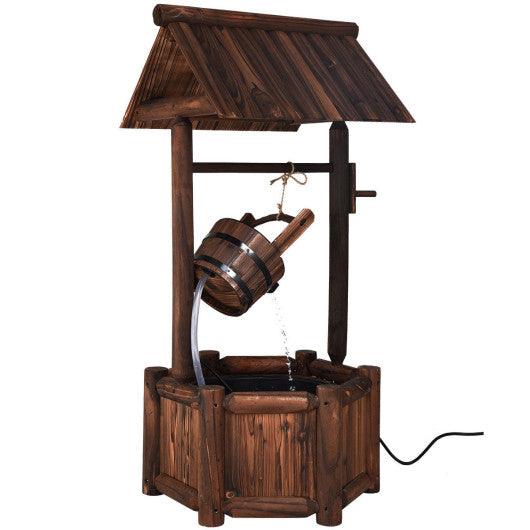 Garden Rustic Wishing Well Wooden Water Fountain with Pump at Set Shop and Smile