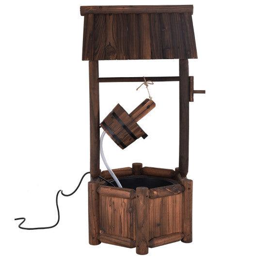 Garden Rustic Wishing Well Wooden Water Fountain with Pump at Set Shop and Smile