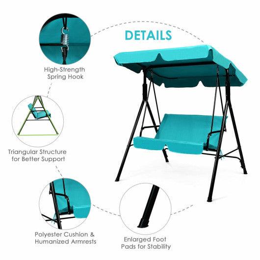 Steel Frame Outdoor Loveseat Patio Canopy Swing with Cushion-Blue at Set Shop and Smile