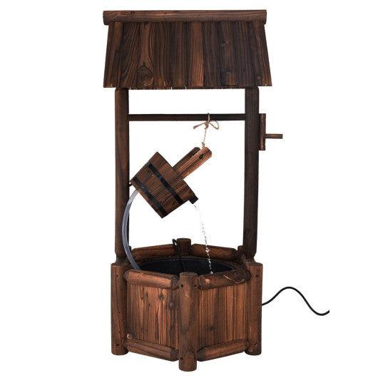 Garden Rustic Wishing Well Wooden Water Fountain with Pump at Set Shop and Smile