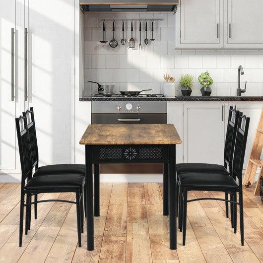 5 Pcs Dining Set Wood Metal Table and 4 Chairs with Cushions-Black at Set Shop and Smile