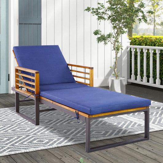 Adjustable Cushioned Patio Chaise Lounge Chair with 4-Level Backrest-Navy at Set Shop and Smile
