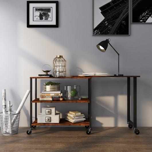 360° Rotating Sofa Side Table with Storage Shelves and Wheels-Rustic Brown at Set Shop and Smile