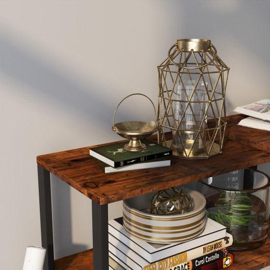 360° Rotating Sofa Side Table with Storage Shelves and Wheels-Rustic Brown at Set Shop and Smile