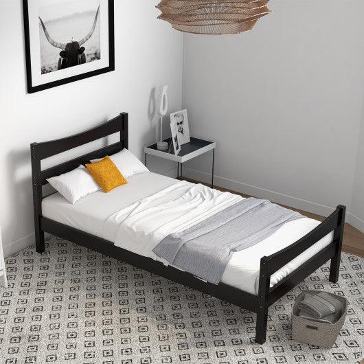 Twin Size Rustic Style Platform Bed Frame with Headboard and Footboard-Dark Brown at Set Shop and Smile