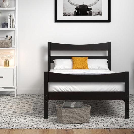 Twin Size Rustic Style Platform Bed Frame with Headboard and Footboard-Dark Brown at Set Shop and Smile