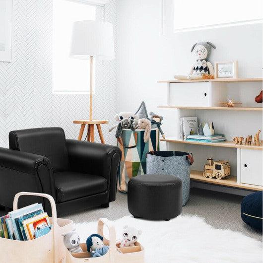 Black Kids Single Armrest Couch Sofa with Ottoman at Set Shop and Smile