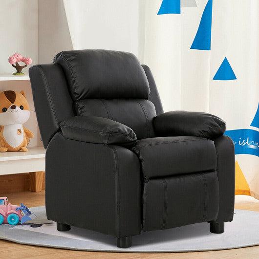 Kids Deluxe Headrest Recliner Sofa Chair with Storage Arms-Black at Set Shop and Smile