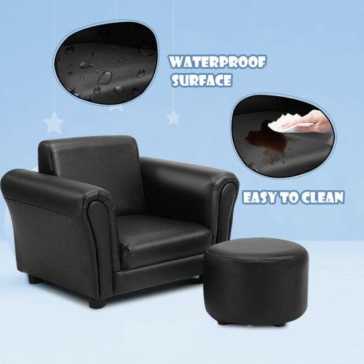 Black Kids Single Armrest Couch Sofa with Ottoman at Set Shop and Smile