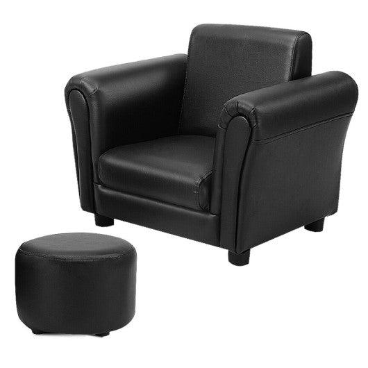 Black Kids Single Armrest Couch Sofa with Ottoman at Set Shop and Smile