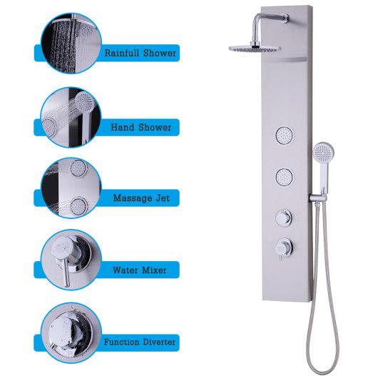 47 Inch Stainless Shower Panel with Massage Jets Hand Shower at Set Shop and Smile