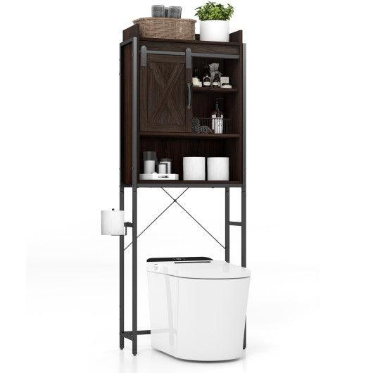 4-Tier Multifunctional Toilet Sorage Cabinet with Adjustable Shelf and Sliding Barn Door at Set Shop and Smile