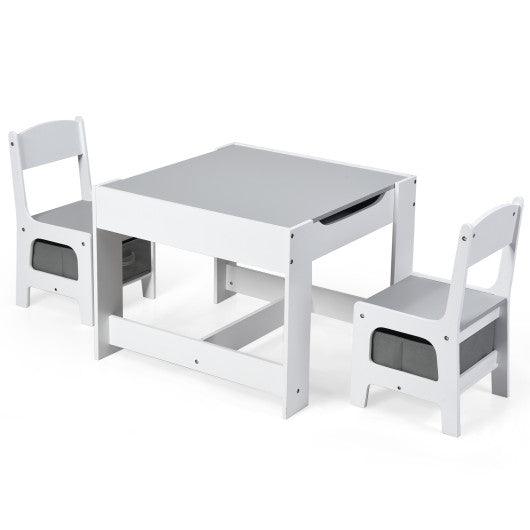 Kids Table Chairs Set With Storage Boxes Blackboard Whiteboard Drawing-White at Set Shop and Smile