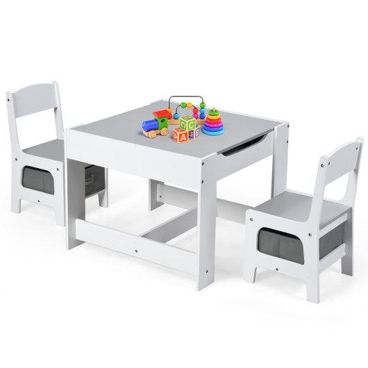 Kids Table Chairs Set With Storage Boxes Blackboard Whiteboard Drawing-White at Set Shop and Smile