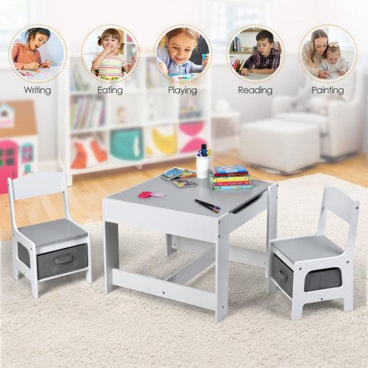 Kids Table Chairs Set With Storage Boxes Blackboard Whiteboard Drawing-White at Set Shop and Smile
