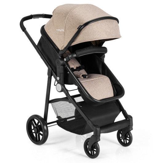 2-in-1 Foldable Pushchair Newborn Infant Baby Stroller-Coffee at Set Shop and Smile